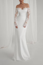 Boho Off-the-Shoulder Long Sleeves Lace Mermaid Wedding Dress-27dress